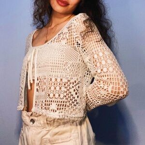 Cropped crochet, styled, cardigan, size medium